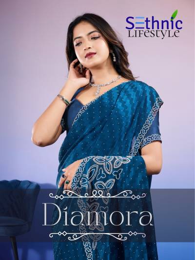 SETHNIC DIAMORA 54001 TO 54004 DESIGNER CHIFFON SAREE WHOLESALER IN INDIA